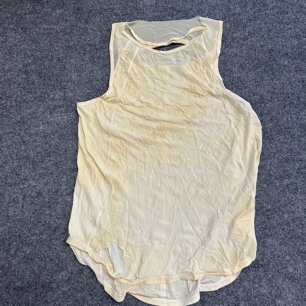 Lululemon Tank Top Womens Size 8 Yellow Mesh Back Athletic Yoga Distressed Rips